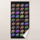 Gold Monogram Elegant Black Elephant Lover's Badehandtuch (Badehandtuch)