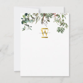 Gold Monogram Elegant Eukalyptus Greenerity & Bird Mitteilungskarte