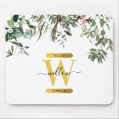 Gold Monogram Elegant Eukalyptus Greenerity & Bird Mousepad (Vorne)