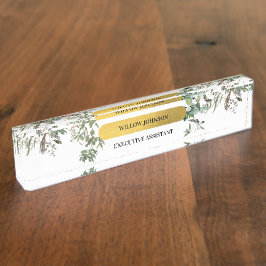 Gold Monogram Elegant Eukalyptus Greenerity & Bird Namensplakette