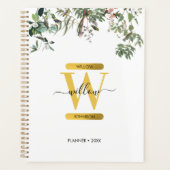 Gold Monogram Elegant Eukalyptus Greenerity & Bird Planer (Vorderseite)