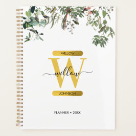 Gold Monogram Elegant Eukalyptus Greenerity & Bird Planer