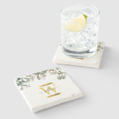 Gold Monogram Elegant Eukalyptus Greenerity & Bird Steinuntersetzer (Seitenansicht)