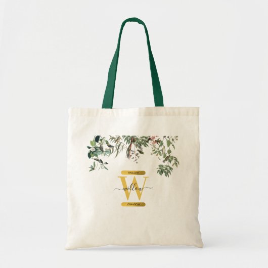 Gold Monogram Elegant Eukalyptus Greenerity & Bird Tragetasche (Vorne)