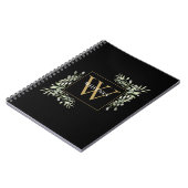 Gold Monogram Elegant Eukalyptus Greenerity Black Notizblock (Linke Seite)