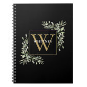 Gold Monogram Elegant Eukalyptus Greenerity Black Notizblock (Vorderseite)