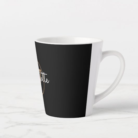 Gold Monogram Elegant Girly Script Black Milchtasse (Rechts)