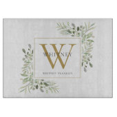 Gold Monogram Elegant Greenerenerage Foliage Schneidebrett (Vorderseite)