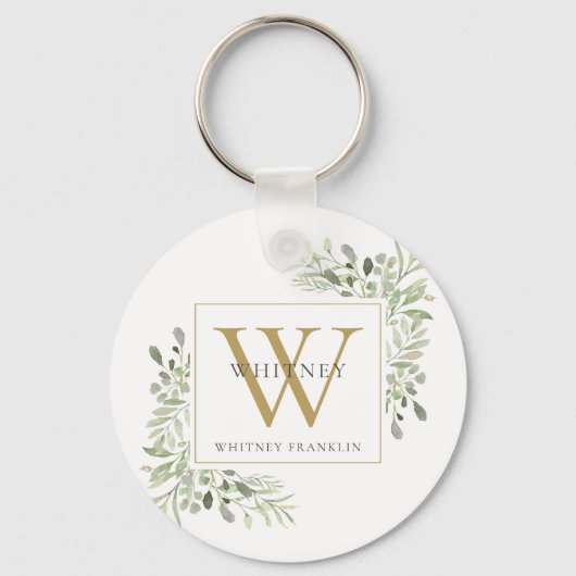 Gold Monogram Elegant Greenerity Schlüsselanhänger (Vorderseite)