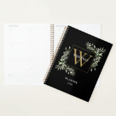 Gold Monogram Elegant Greenery Black 2023 Planer (Anzeige)
