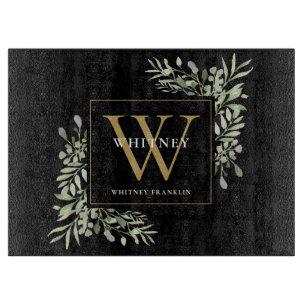 Gold Monogram Elegant Grünfolie Schwarz Schneidebrett