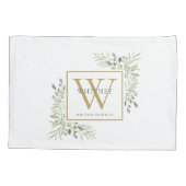 Gold Monogram Elegant Moderne Grünkissengehäuse Kissenbezug (Rückseite)