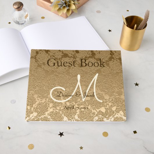 Gold Monogram Elegant Moderne Hochzeit Gästebuch (Vorderseite Offen)