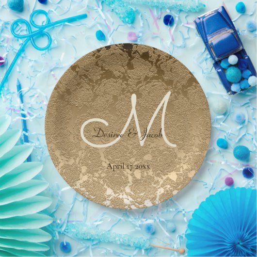 Gold Monogram Elegant Moderne Hochzeit Pappteller (Party)