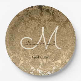 Gold Monogram Elegant Moderne Hochzeit Pappteller