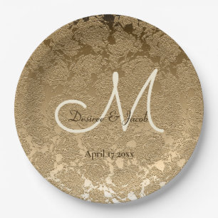Gold Monogram Elegant Moderne Hochzeit Pappteller