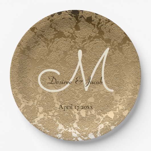 Gold Monogram Elegant Moderne Hochzeit Pappteller (Vorderseite)