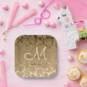 Gold Monogram Elegant Moderne Hochzeit Pappteller (Party)