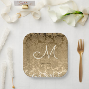 Gold Monogram Elegant Moderne Hochzeit Pappteller