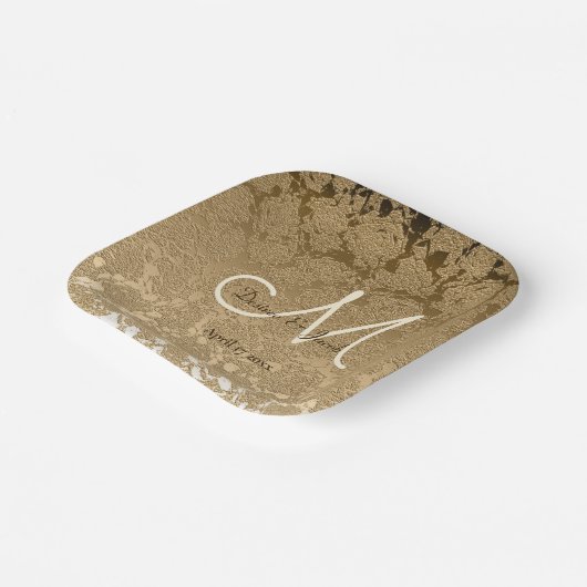 Gold Monogram Elegant Moderne Hochzeit Pappteller (Gewinkelt)