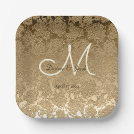 Gold Monogram Elegant Moderne Hochzeit Pappteller