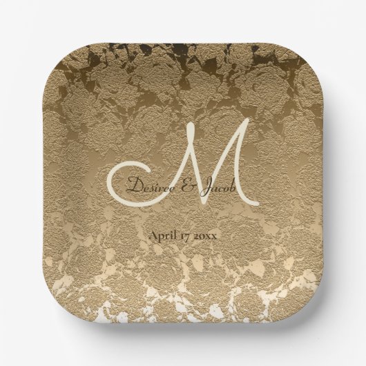 Gold Monogram Elegant Moderne Hochzeit Pappteller (Vorderseite)