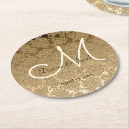 Gold Monogram Elegant Moderne Hochzeit Runder Pappuntersetzer