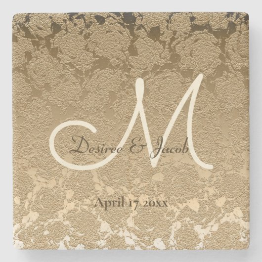 Gold Monogram Elegant Moderne Hochzeit Steinuntersetzer (Vorderseite)