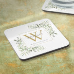 Gold Monogram Elegant Modernes Grün Getränkeuntersetzer<br><div class="desc">Elegante Aquarellgrün verlasse monogramm Name-Untersetzer mit einem Monogramm-Initial. Entwickelt von Thisisnotme©</div>