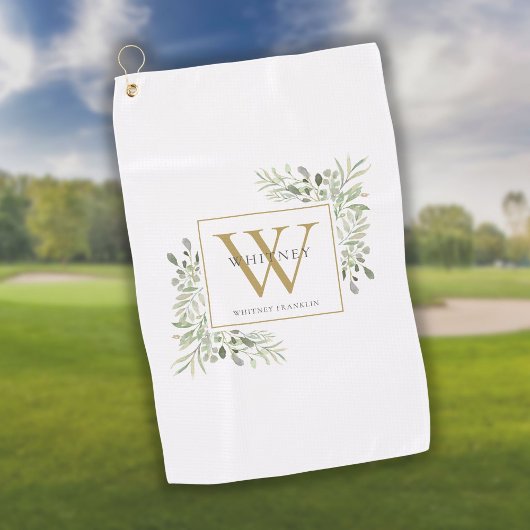 Gold Monogram Elegant Modernes Grün Golfhandtuch
