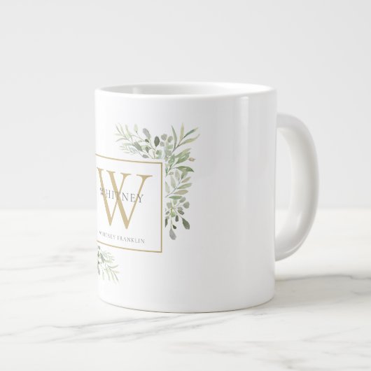 Gold Monogram Elegant Modernes Grün Jumbo-Tasse (Vorderseite Rechts)