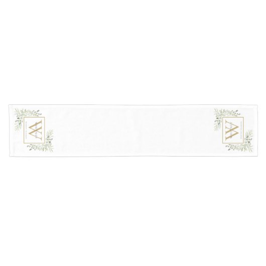 Gold Monogram Elegant Modernes Grün Kurz Kurz Kurzer Tischläufer (Horizontal)