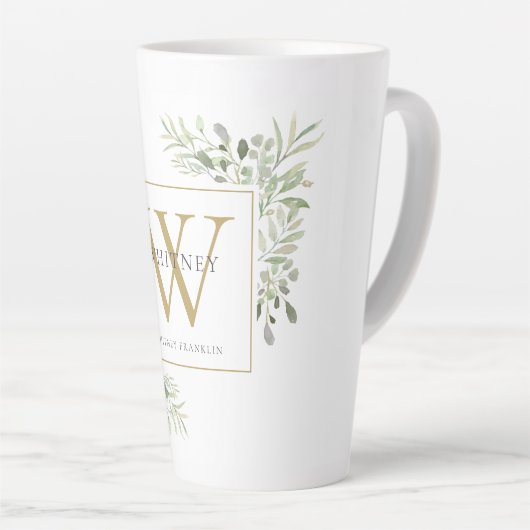 Gold Monogram Elegant Modernes Grün Latte Tasse (Rechte Ecke)