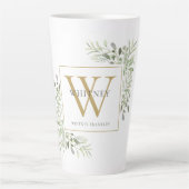 Gold Monogram Elegant Modernes Grün Latte Tasse (Vorderseite)