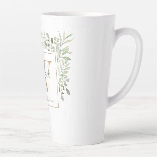 Gold Monogram Elegant Modernes Grün Latte Tasse (Rechts)