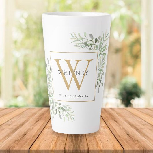 Gold Monogram Elegant Modernes Grün Latte Tasse
