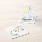 Gold Monogram Elegant Modernes Grün Rechteckiger Pappuntersetzer (Vor Ort)