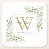 Gold Monogram Elegant Modernes Grün Rechteckiger Pappuntersetzer (Vorderseite)
