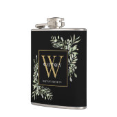 Gold Monogram Elegant Modernes Grün Schwarz Flachmann (Links)