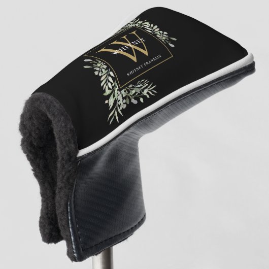 Gold Monogram Elegant Modernes Grün Schwarz Golf Headcover (3/4 Vorderseite)
