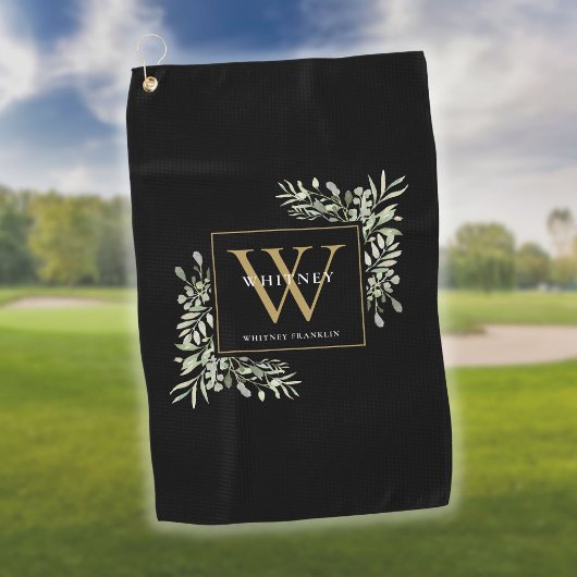 Gold Monogram Elegant Modernes Grün Schwarz Golfhandtuch