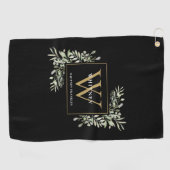 Gold Monogram Elegant Modernes Grün Schwarz Golfhandtuch (Horizontal)