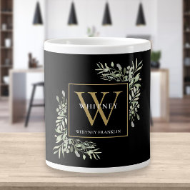 Gold Monogram Elegant Modernes Grün Schwarz Jumbo-Tasse