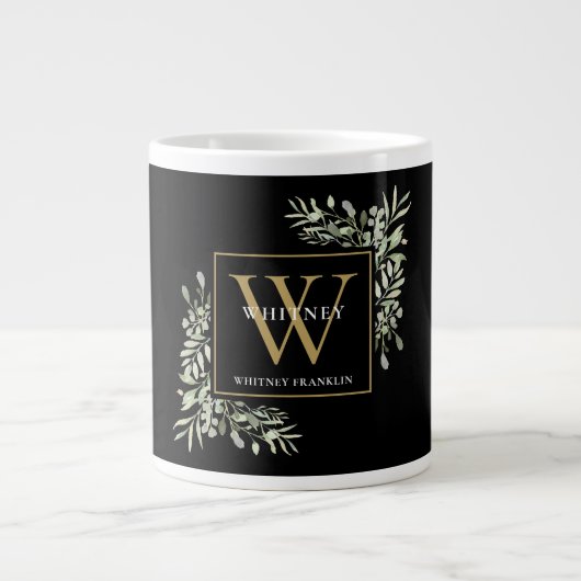 Gold Monogram Elegant Modernes Grün Schwarz Jumbo-Tasse (Vorderseite)