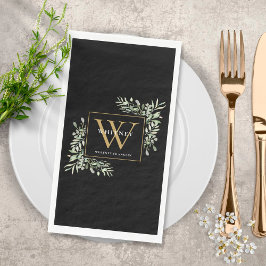 Gold Monogram Elegant Modernes Grün Schwarz Serviette