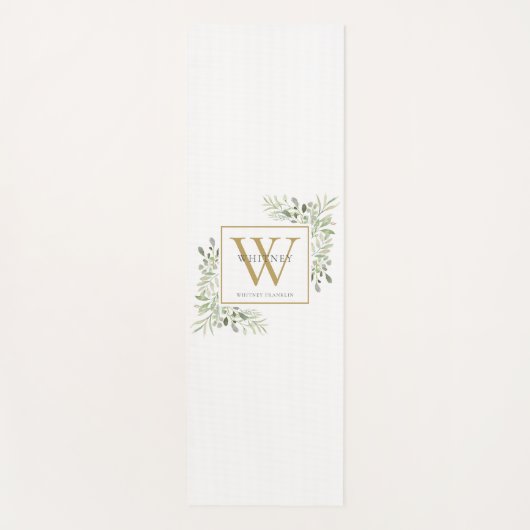 Gold Monogram Elegant Modernes Grün Schwarz-weiß Yogamatte (Vorderseite)