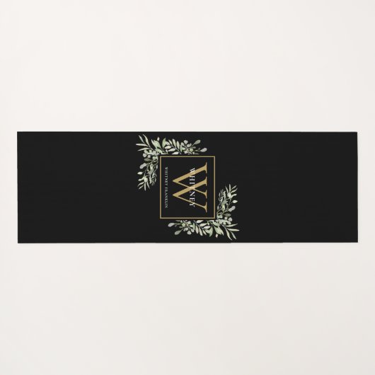 Gold Monogram Elegant Modernes Grün Schwarz Yogamatte (Rückseite (Horizontal))