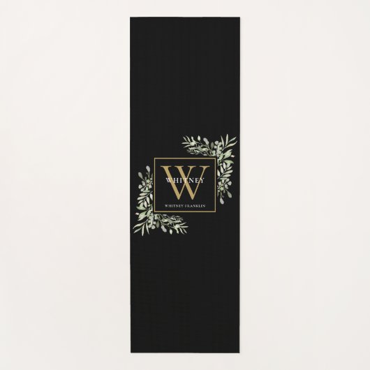 Gold Monogram Elegant Modernes Grün Schwarz Yogamatte (Vorderseite)