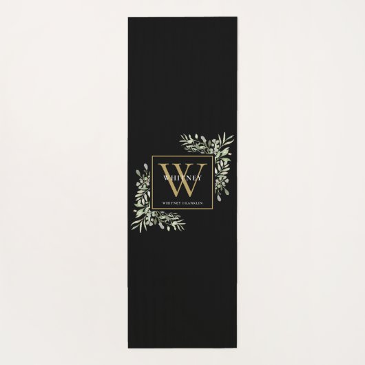 Gold Monogram Elegant Modernes Grün Schwarz Yogamatte (Rückseite)