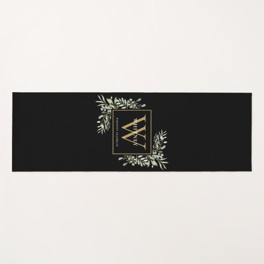 Gold Monogram Elegant Modernes Grün Schwarz Yogamatte (Vorderseite (Horizontal))